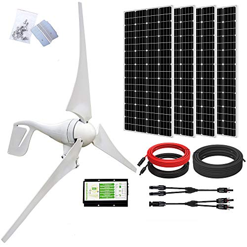 ECO-WORTHY 1200 Watts Solar Wind Turbine Generator Power Kit: 1pc 400 Watt Wind Turbine + 4pcs 195W Mono Solar Panels + 1pc Solar Wind Hybrid Controller