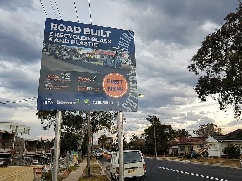 File:First recycled glass and plastic road in NSW at Engadine.jpg