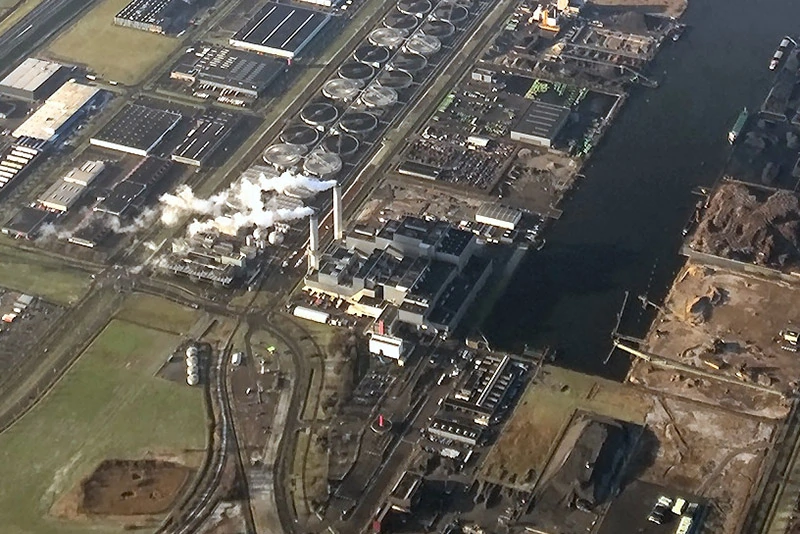 aerial view of the Afval Energie Bedrijf waste to energy plant