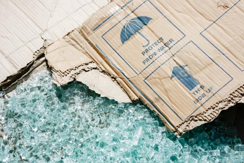 broken glass on a cardboard box