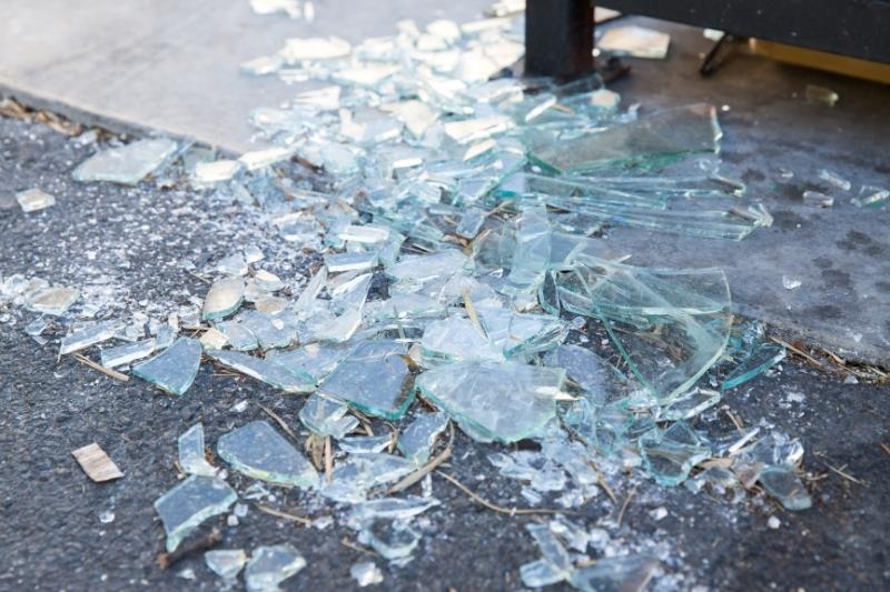 broken glass pieces on the floor