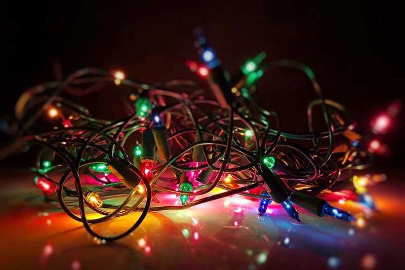 tangled colorful christmas lights