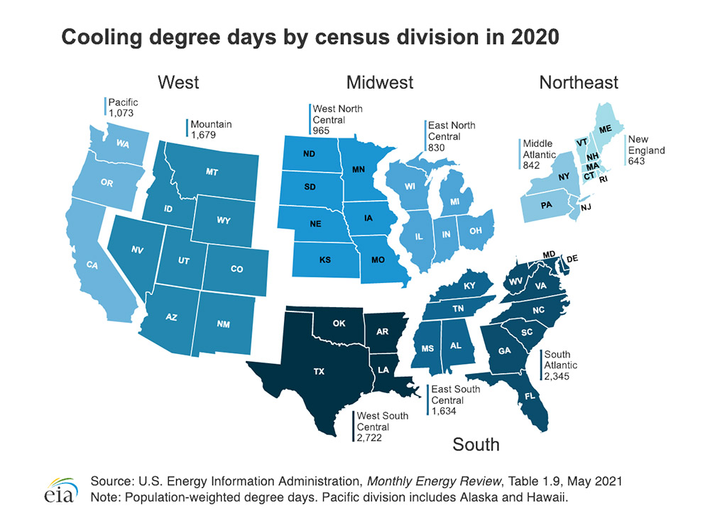 cooling degree days map chart usa