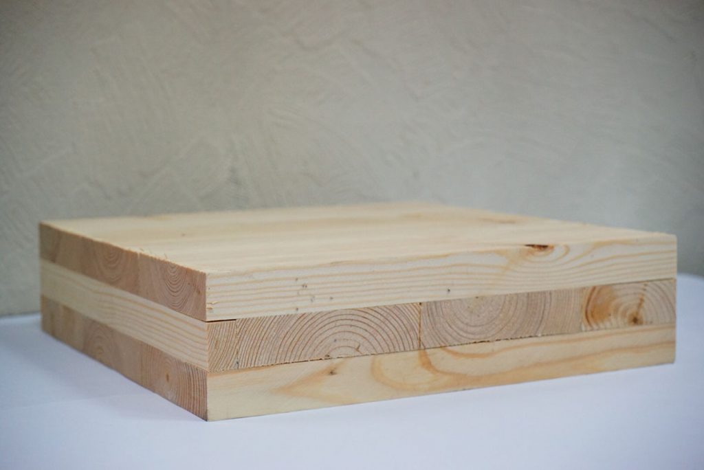 Cross-laminated timber (CLT) made from three layers of pine