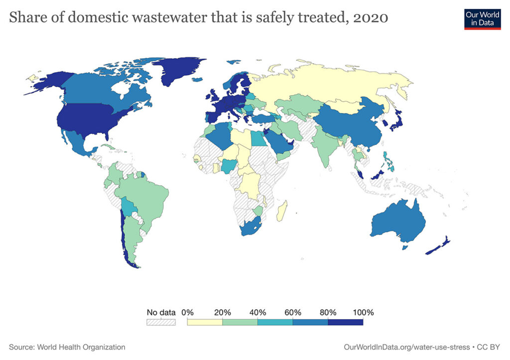 share of domestic wastewater that is safely treated, map