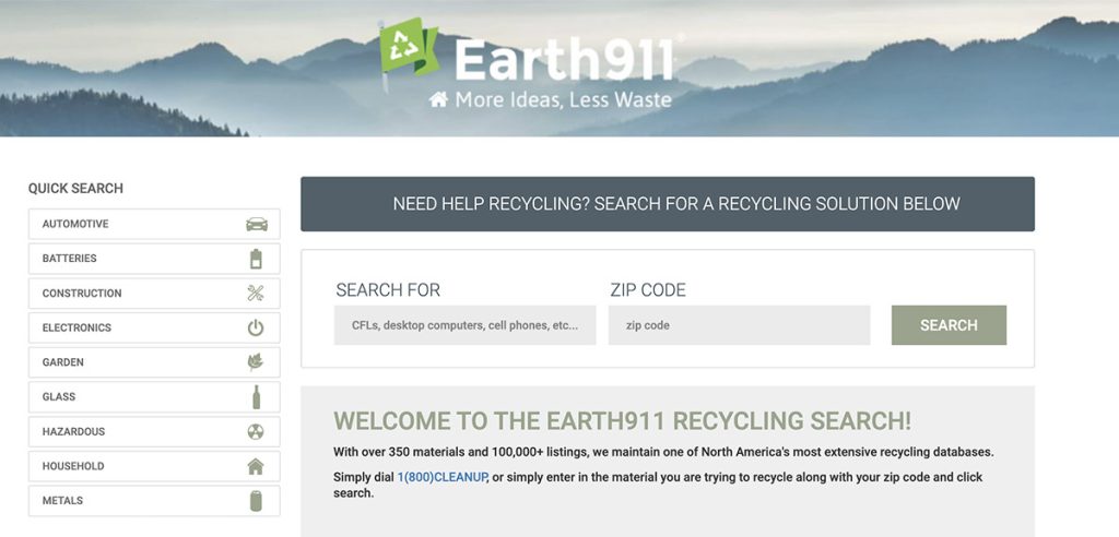 earth 911 search homepage