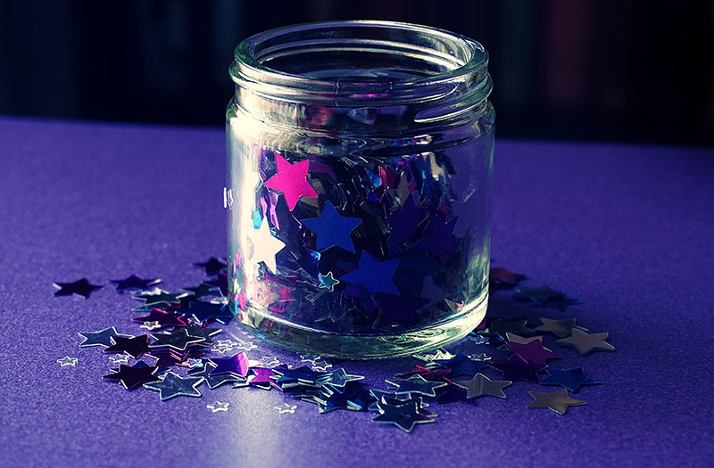 glitter stored in a glass jar