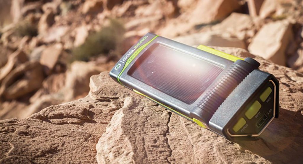 Goal Zero Torch 250 Solar Flashlight on a rock