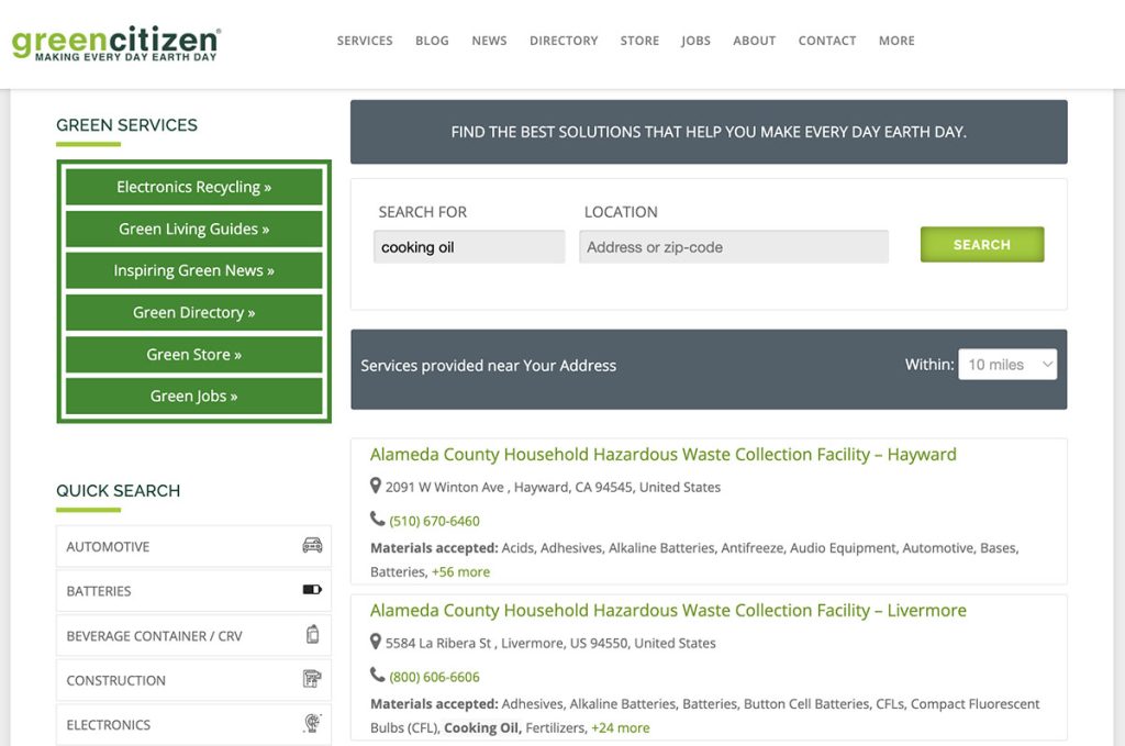 green citizen cooking oil recycle search results