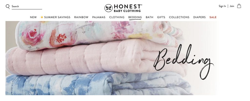 Honest Baby bedding homepage