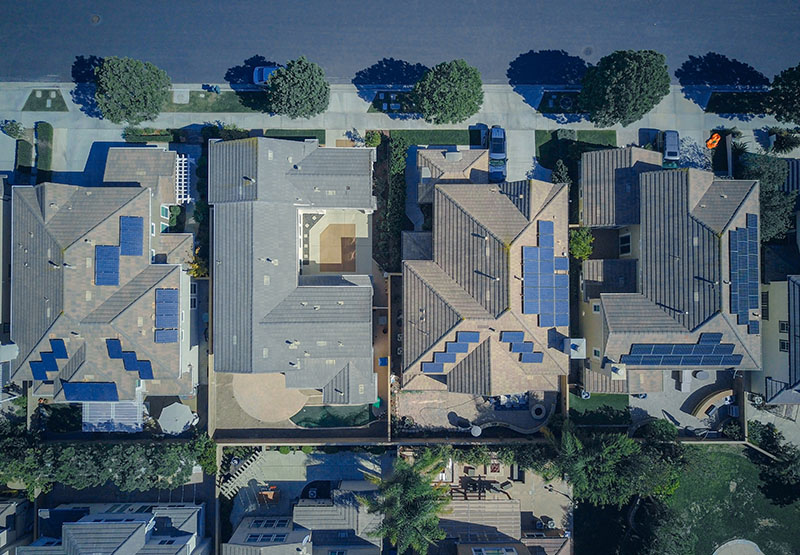 top view of houses with solar panel