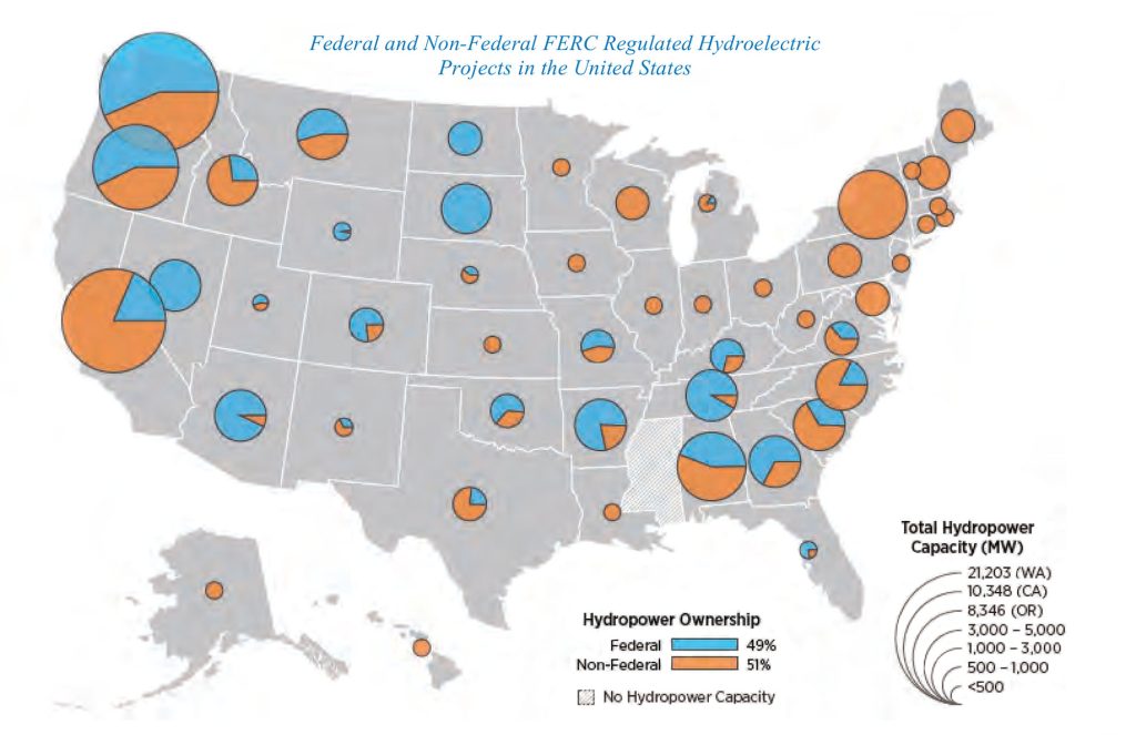 Hydroelectric projects in the US map