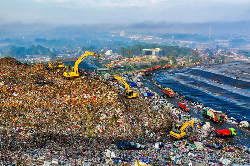 aerial view of landfill on shore