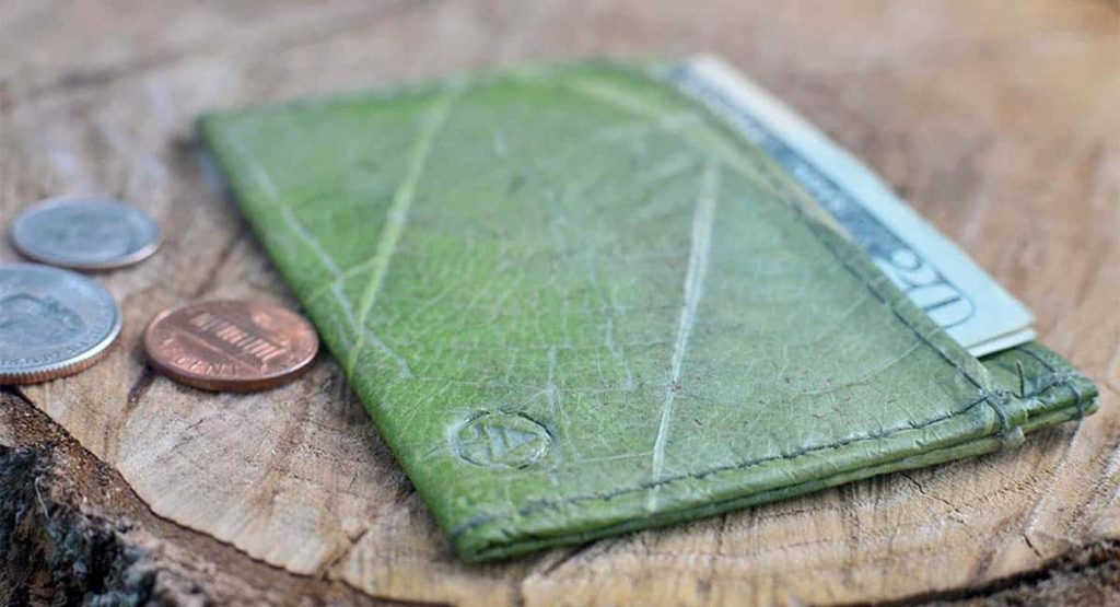 a wallet made of leaf leather