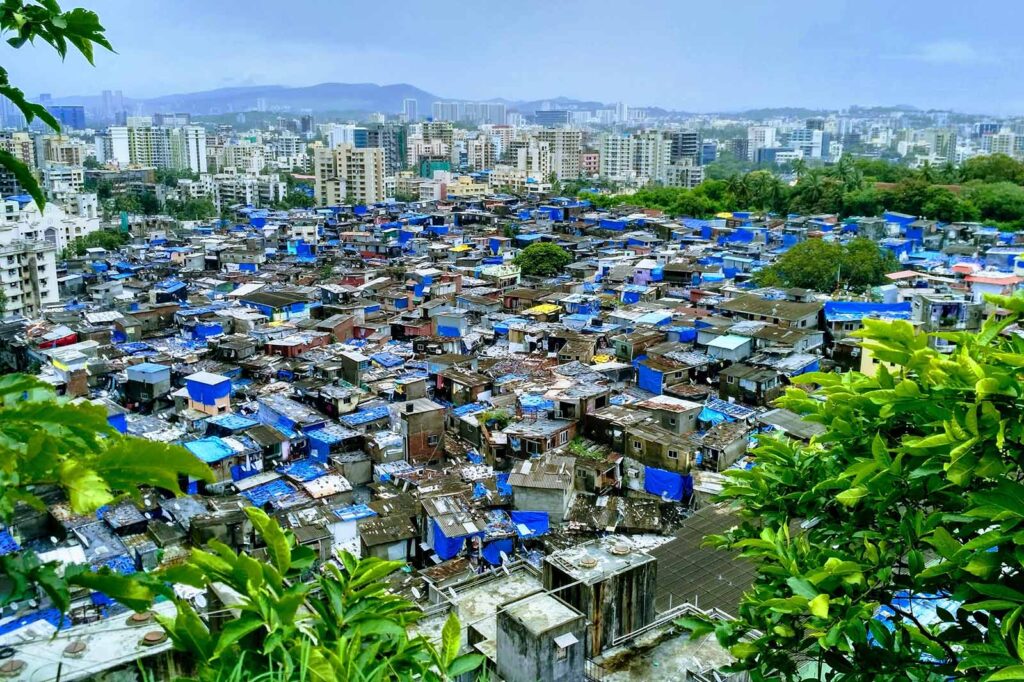 an aerial view of the slum in Mumbai