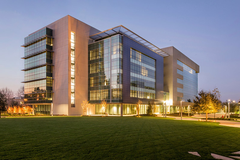 office building with lights turned on