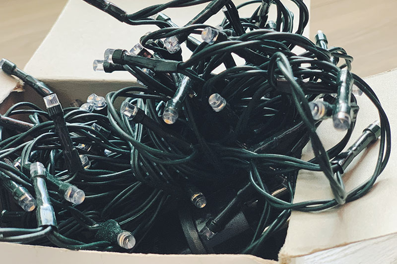 christmas lights in a carton box