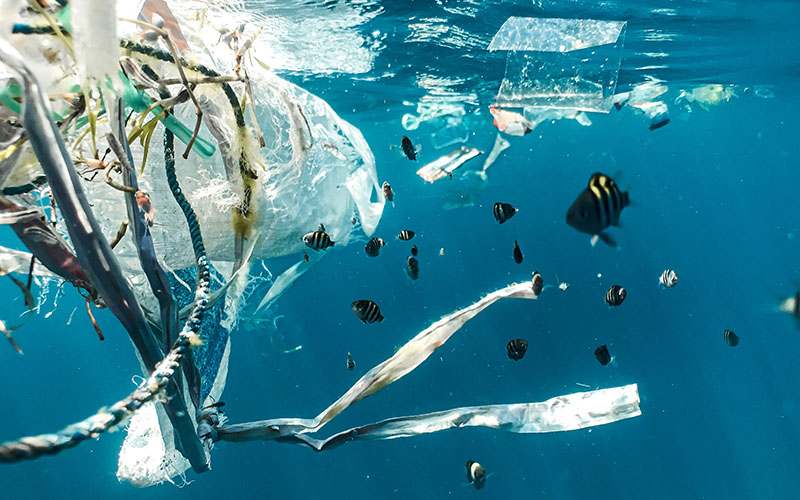 plastic waste in the ocean water
