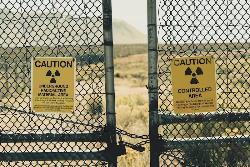 radiation warning sign on the fence