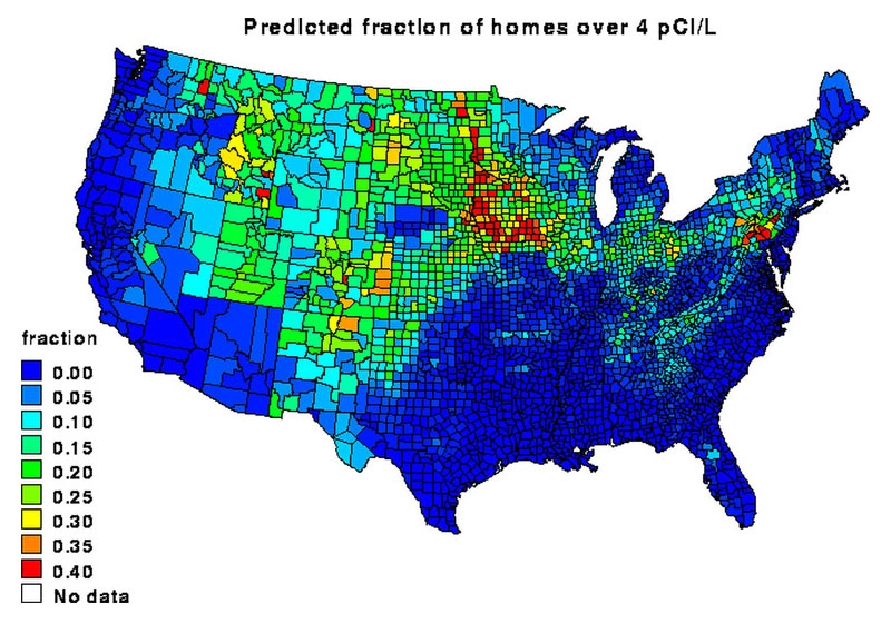 concentrations of radon US map