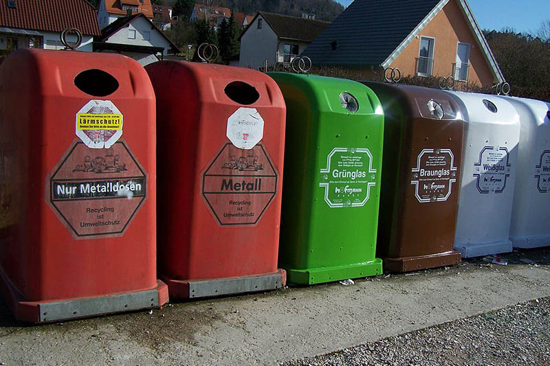 recycle glass containers at the train station in germany