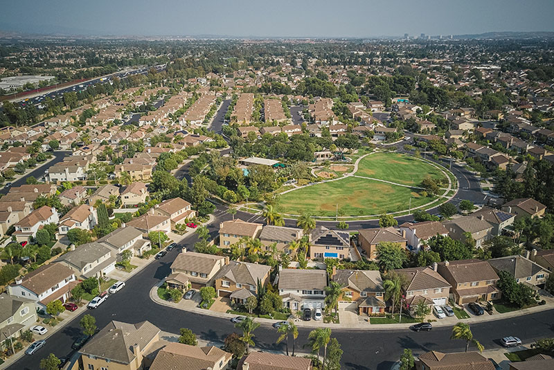 drone shot of a residential area
