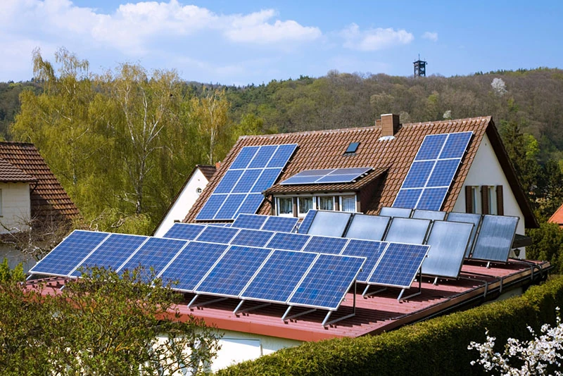 rooftop solar panels with extra racking equipments for a bigger tilt angle