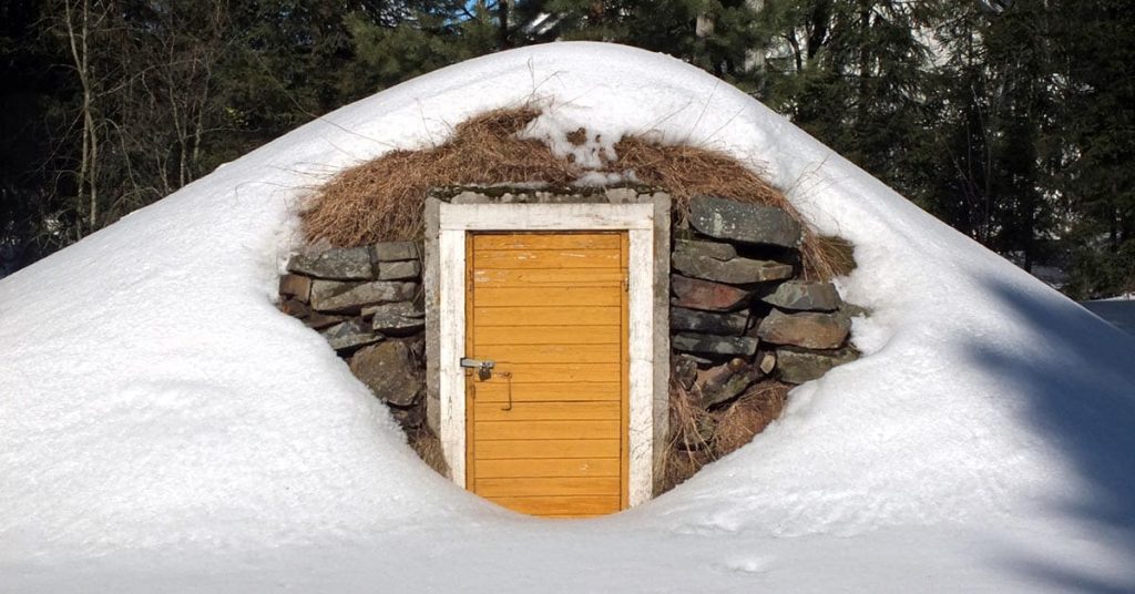 Root cellar entrance in winter