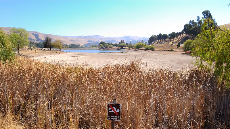 dried out lake with only a little water left