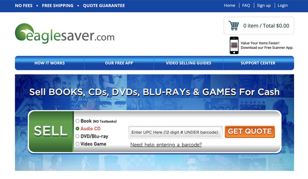 eaglesaver homepage - sell used cds online