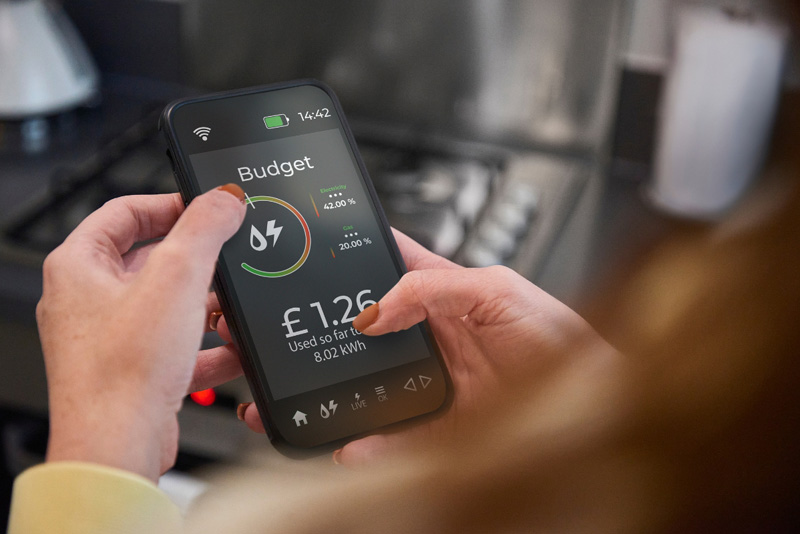 a person holding a phone with an electricity monitoring app