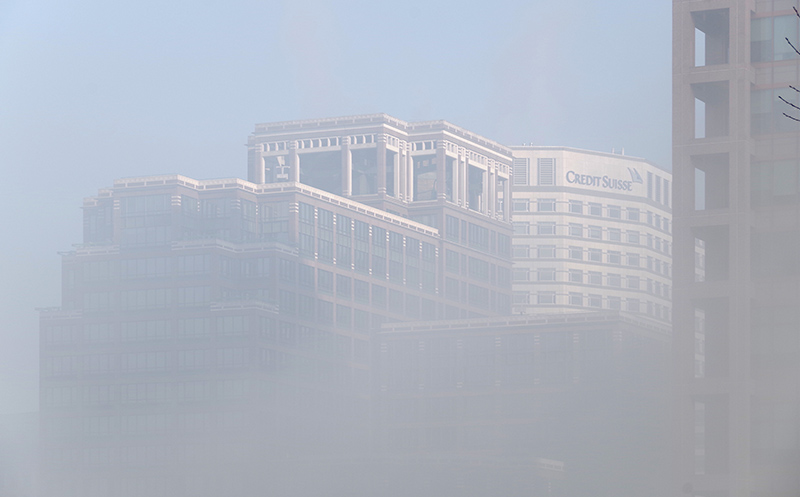 office buildings showing through a smog