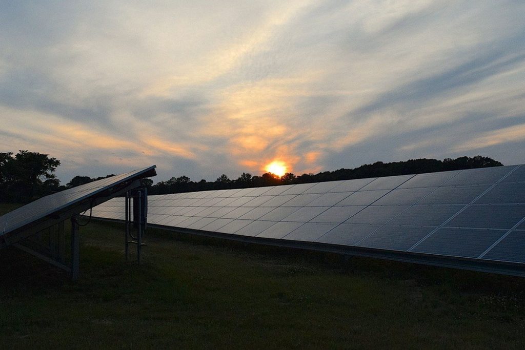 solar panels at sunset