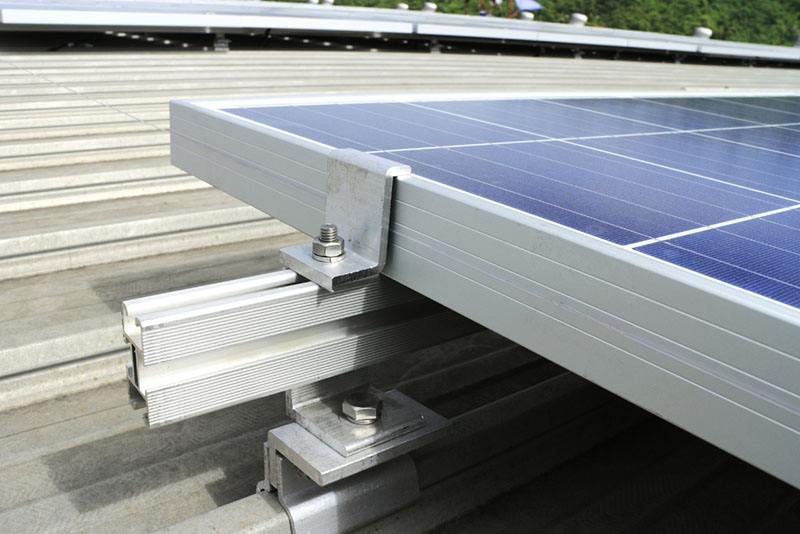 solar panel on a metal sheet roof