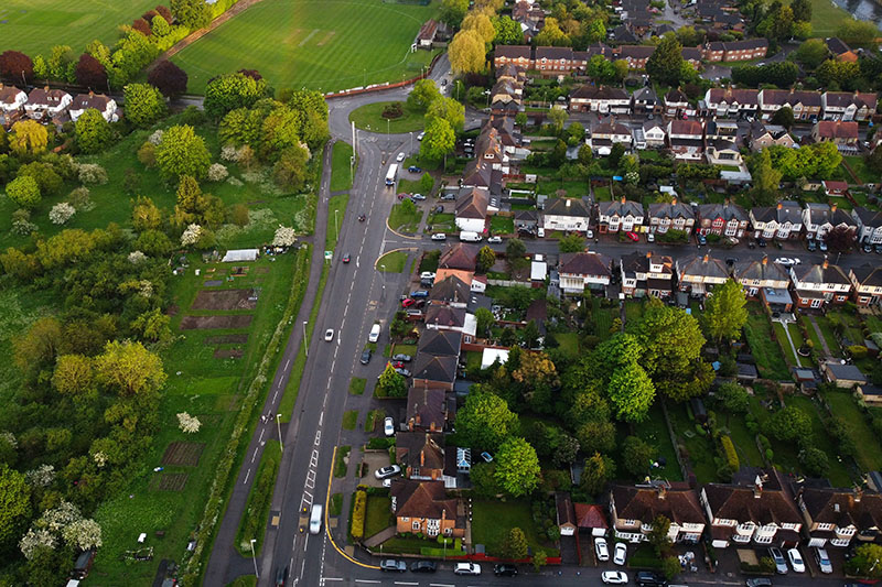 aerial view of sprawling city