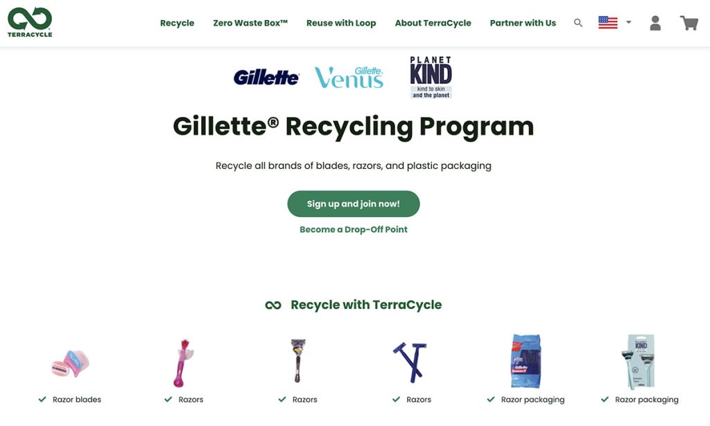 Terracycle Gillette® Recycling Program webpage screenshot