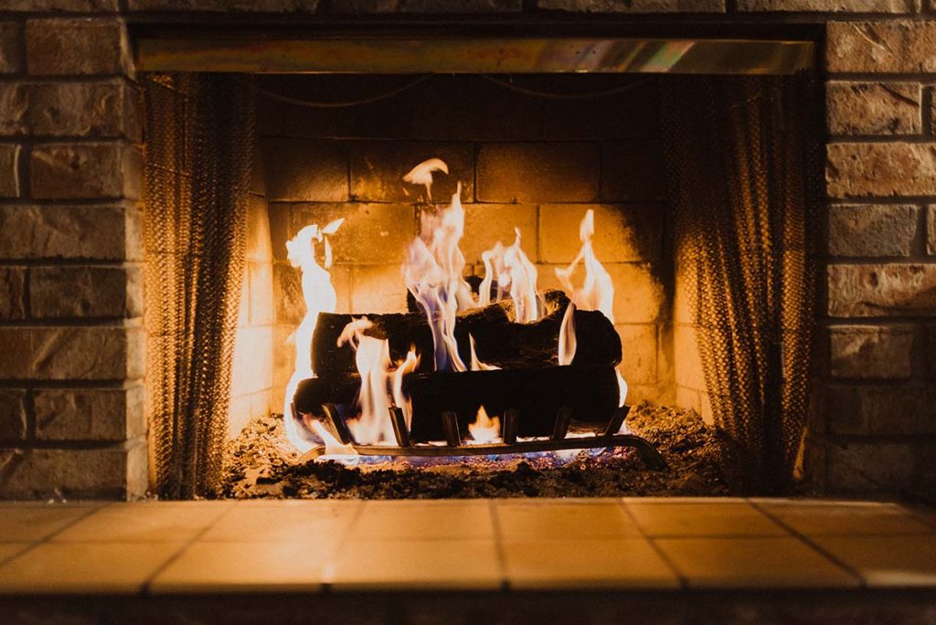 Unsealed wood fireplace