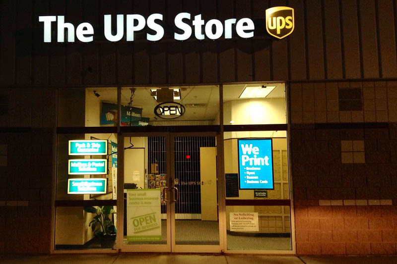 UPS store entrance at night