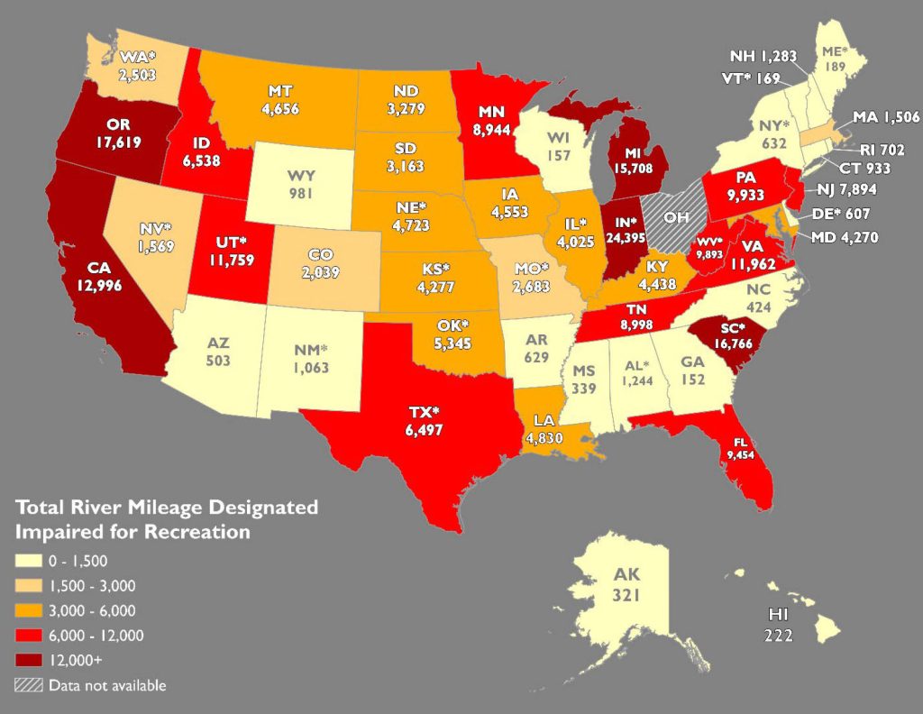 USA rivers and streams pollution map