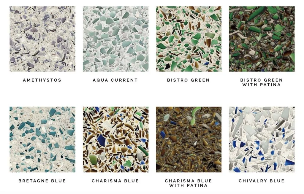 recycled glass countertops samples from Vetrazzo