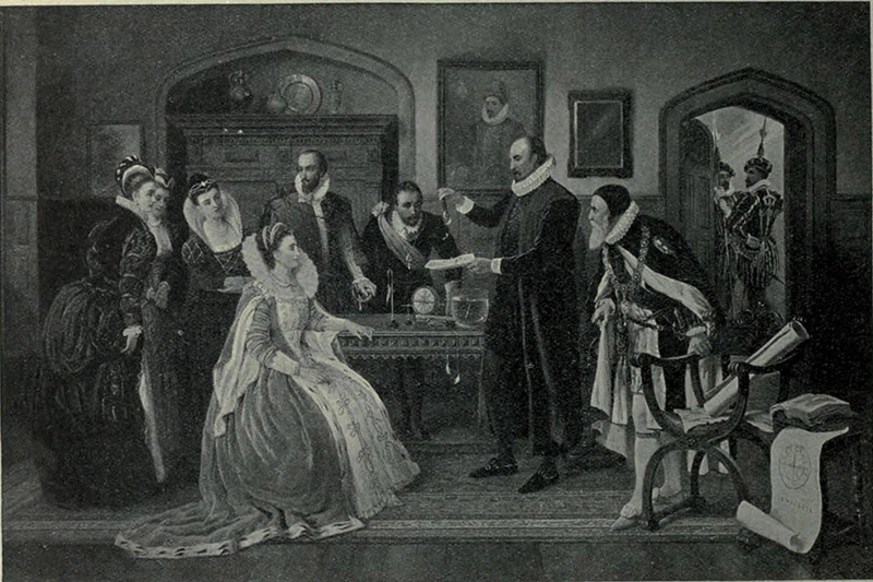 Willian Gilbed M.D. demonstrating his experiments before queen Elizabeth