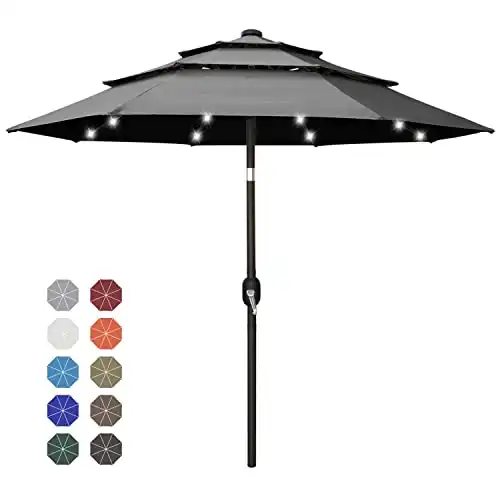 ABCCANOPY 11FT Solar 3 Tier Outdoor Table Umbrella 