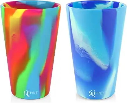 Silipint Silicone Pint Glass. Unbreakable, Reusable, Durable, and Guaranteed for Life. Shatterproof 16 Ounce Silicone Cups for Parties, Sports and Outdoors (2-Pack, Arctic Sky & Hippy Hop)